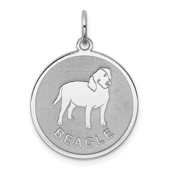 Sterling Silver Laser Etched Beagle Dog Pendant, 19mm - Picture 1 of 5